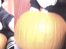 SFW Jon Arteen crestfallen twink emo femboy carves a Halloween pumpkin in his lingerie Jack-o'-Lantern asian china men gay copulation videos