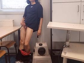 Cum at school, this horny student twink wanks his smooth cock and squirts jizz riskyly at motor coach in a classroom on classmate desk, Jon Arteen jerks off at university, making a hot solo gay porn video hot asian gay boys sex videos