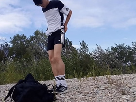 Cute twink Jon Arteen wears black Adidas outfit, shows his underwear, walks freeballing, arrhythmic off throught his discourteous shorts, cumming outdoor asian blowjob gay sex videos