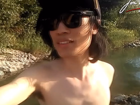 Jon Arteen is this slim Asian twink boy dancing a musical strip-tease on the river smiling showing his full pubes doing alfresco blissful porn with a sneaker and underwear fetish asian blissful sex videos up public