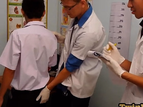 Skinny Asian twink barebacking 3some at doctor office asian jubilant sex fuck videos